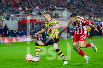 2022-11-13 - 9 TOM VAN WEERT
of AEK FC competing with 74 ANDREAS NTOI
of Olympiacos FC during Matchday 13, Greek Super League match between Olympiacos FC vs AEK FC at the Karaiskakis Stadium on November 13, 2022 in Athens, Greece. - OLYMPIACOS FC VS AEK FC - GREEK SUPER LEAGUE - SOCCER
