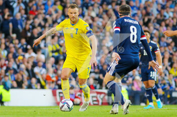 2022-06-01 - Andriy Yarmolenko of Ukraine and Callum McGregor of Scotland during the FIFA World Cup 2022, Qualifiers Play-off football match between Scotland and Ukraine on June 1, 2022 at Hampden Park in Glasgow, Scotland - FOOTBALL - WORLD CUP 2022 - QUALIFIERS - PLAY OFF - SCOTLAND V UKRAINE - FIFA WORLD CUP - SOCCER