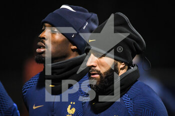 2022-11-14 - Marcus THURAM of France and Karim BENZEMA of France during the training of the French team, preparation for the 2022 World Cup in Qatar, on November 14, 2022 at Centre National du Football in Clairefontaine-en-Yvelines, France - FOOTBALL - WORLD CUP 2022 - TRAINING OF THE FRENCH TEAM - FIFA WORLD CUP - SOCCER