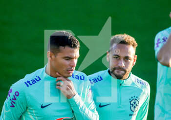 2022-11-16 - Thiago Silva of Brazil and Neymar Jr of Brazil during Brazil National football team traning, before the finale stage of the World Cup 2022 in Qatar, at Juventus Training Center, 16 November 2022, Turin, Italy. Photo Nderim Kaceli - BRAZIL NATIONAL TEMA TRAINING - FIFA WORLD CUP - SOCCER