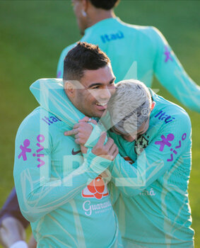 2022-11-16 - Casemiro and Bruno Guimaraes during Brazil National football team traning, before the finale stage of the World Cup 2022 in Qatar, at Juventus Training Center, 16 November 2022, Turin, Italy. Photo Nderim Kaceli - BRAZIL NATIONAL TEMA TRAINING - FIFA WORLD CUP - SOCCER