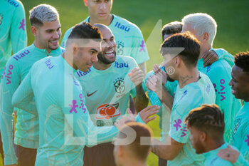 2022-11-16 - Casemiro and Bruno Guimaraes, Dani Alves and Paqueta during Brazil National football team traning, before the finale stage of the World Cup 2022 in Qatar, at Juventus Training Center, 16 November 2022, Turin, Italy. Photo Nderim Kaceli - BRAZIL NATIONAL TEMA TRAINING - FIFA WORLD CUP - SOCCER