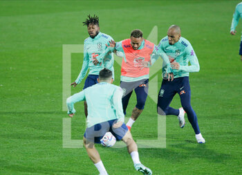 2022-11-16 - Fred, Neymar Jr and Fabinho of Brazil during Brazil National football team traning, before the finale stage of the World Cup 2022 in Qatar, at Juventus Training Center, 16 November 2022, Turin, Italy. Photo Nderim Kaceli - BRAZIL NATIONAL TEMA TRAINING - FIFA WORLD CUP - SOCCER