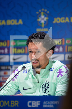 2022-11-17 - Marquinhos of Brazil during Brazil National football team press conference before the finale stage of the World Cup 2022 in Qatar, at Juventus Training Center, 17 November 2022, Turin, Italy. Photo Nderim Kaceli - BRAZIL NATIONAL TEAM TRAINING AND PRESS CONFERENCE - FIFA WORLD CUP - SOCCER