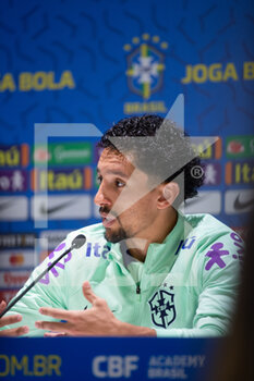 2022-11-17 - Marquinhos of Brazil during Brazil National football team press conference before the finale stage of the World Cup 2022 in Qatar, at Juventus Training Center, 17 November 2022, Turin, Italy. Photo Nderim Kaceli - BRAZIL NATIONAL TEAM TRAINING AND PRESS CONFERENCE - FIFA WORLD CUP - SOCCER