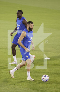 2022-11-19 - Karim Benzema, Youssouf Fofana of France during Team France practice ahead of the FIFA World Cup 2022 on November 19, 2022 in Doha, Qatar - FOOTBALL - WORLD CUP 2022 - PREVIEWS - 19/11 - FIFA WORLD CUP - SOCCER