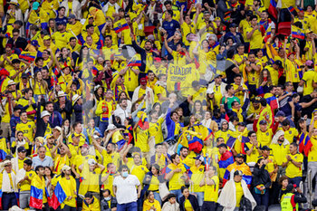 2022-11-20 - Ecuador fans celebrates at full time during the FIFA World Cup 2022, Group A football match between Qatar and Ecuador on November 20, 2022 at Al Bayt Stadium in Al-Khor, Qatar - FOOTBALL - WORLD CUP 2022 - QATAR V ECUADOR - FIFA WORLD CUP - SOCCER