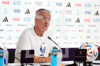 2022-11-21 - Head Coach of France Didier Deschamps speaks during the France Press Conference at Main Media Center during the FIFA World Cup 2022 on November 21, 2022 in Doha, Qatar - FOOTBALL - WORLD CUP 2022 - MISCS - FIFA WORLD CUP - SOCCER