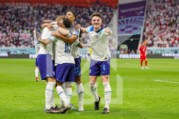 21/11/2022 - Raheem Sterling (10) of England scores a goal and celebrates 3-0 with teammates during the FIFA World Cup 2022, Group B football match between England and Iran on November 21, 2022 at Khalifa International Stadium in Doha, Qatar - FOOTBALL - WORLD CUP 2022 - ENGLAND V IRAN - FIFA MONDIALI - CALCIO
