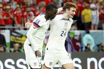 21/11/2022 - Timothy Weah of USA celebrates his goal with Josh Sargent of USA during the FIFA World Cup 2022, Group B football match between United States and Wales on November 21, 2022 at Ahmad Bin Ali Stadium in Ar-Rayyan, Qatar - FOOTBALL - WORLD CUP 2022 - UNITED STATES V WALES - FIFA MONDIALI - CALCIO