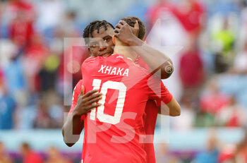 24/11/2022 - Breel Embolo of Switzerland celebrates his goal 1-0 with Granit Xhaka during the FIFA World Cup 2022, Group G football match between Switzerland and Cameroon on November 24, 2022 at Al Janoub Stadium in Al Wakrah, Qatar - FOOTBALL - WORLD CUP 2022 - SWITZERLAND V CAMEROON - FIFA MONDIALI - CALCIO