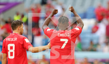 24/11/2022 - Breel Embolo of Switzerland celebrates his goal 1-0 with Remo Freuler during the FIFA World Cup 2022, Group G football match between Switzerland and Cameroon on November 24, 2022 at Al Janoub Stadium in Al Wakrah, Qatar - FOOTBALL - WORLD CUP 2022 - SWITZERLAND V CAMEROON - FIFA MONDIALI - CALCIO