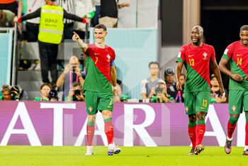 2022-11-24 - Cristiano Ronaldo (7) of Portugal scores from the penalty spot and celebrates 1-0 during the Fifa World Cup 2022, Group H football match between Portugal and Ghana on November 24, 2022 at Stadium 974 in Doha, Qatar - FOOTBALL - WORLD CUP 2022 - PORTUGAL V GHANA - FIFA WORLD CUP - SOCCER