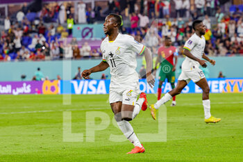 2022-11-24 - Osman Bukari (11) of Ghana scores a goal and celebrates 3-2 during the Fifa World Cup 2022, Group H football match between Portugal and Ghana on November 24, 2022 at Stadium 974 in Doha, Qatar - FOOTBALL - WORLD CUP 2022 - PORTUGAL V GHANA - FIFA WORLD CUP - SOCCER