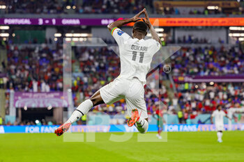 2022-11-24 - Osman Bukari (11) of Ghana scores a goal and celebrates 3-2 during the Fifa World Cup 2022, Group H football match between Portugal and Ghana on November 24, 2022 at Stadium 974 in Doha, Qatar - FOOTBALL - WORLD CUP 2022 - PORTUGAL V GHANA - FIFA WORLD CUP - SOCCER