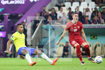 24/11/2022 - Casemiro of Brazil, Dusan Vlahovic of Serbia during the FIFA World Cup 2022, Group G football match between Brazil and Serbia on November 24, 2022 at Lusail Stadium in Al Daayen, Qatar - FOOTBALL - WORLD CUP 2022 - BRAZIL V SERBIA - FIFA MONDIALI - CALCIO