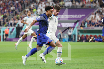2022-11-25 - Weston McKennie of USA, Declan Rice of England during the FIFA World Cup 2022, Group B football match between Qatar and Senegal on November 25, 2022 at Al Bayt Stadium in Al Khor, Qatar - FOOTBALL - WORLD CUP 2022 - ENGLAND V UNITED STATES - FIFA WORLD CUP - SOCCER