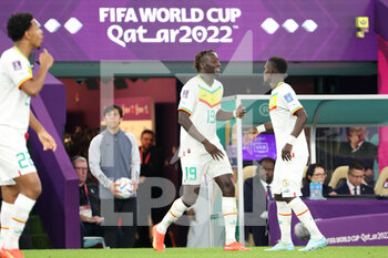 2022-11-25 - Famara Diedhiou of Senegal celebrates his goal with Idrissa Gana Gueye during the FIFA World Cup 2022, Group A football match between Qatar and Senegal on November 25, 2022 at Al Thumama Stadium in Doha, Qatar - FOOTBALL - WORLD CUP 2022 - QATAR V SENEGAL - FIFA WORLD CUP - SOCCER