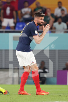 2022-11-26 - Olivier Giroud of France reacts during the FIFA World Cup 2022, Group D football match between France and Denmark on November 26, 2022 at Stadium 974 in Doha, Qatar - FOOTBALL - WORLD CUP 2022 - FRANCE V DENMARK - FIFA WORLD CUP - SOCCER