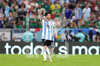 2022-11-26 - Lionel Messi of Argentina celebrates his goal 1-0 during the FIFA World Cup 2022, Group C football match between Argentina and Mexico on November 26, 2022 at Lusail Stadium in Al Daayen, Qatar - FOOTBALL - WORLD CUP 2022 - ARGENTINA V MEXICO - FIFA WORLD CUP - SOCCER