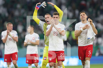 2022-11-26 - Krzysztof Piatek of Poland celebrates at full time during the FIFA World Cup 2022, Group C football match between Poland and Saudi Arabia on November 26, 2022 at Education City Stadium in Doha, Qatar - FOOTBALL - WORLD CUP 2022 - POLAND V SAUDI ARABIA - FIFA WORLD CUP - SOCCER
