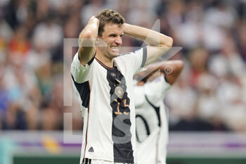 2022-11-27 - Thomas Muller of Germany reacts during the FIFA World Cup 2022, Group E football match between Spain and Germany on November 27, 2022 at Al Bayt Stadium in Al Khor, Qatar - FOOTBALL - WORLD CUP 2022 - SPAIN V GERMANY - FIFA WORLD CUP - SOCCER