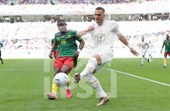 28/11/2022 - Filip Kostic of Serbia and Collins Fai of Cameroon during the FIFA World Cup 2022, Group G football match between Cameroon and Serbia on November 28, 2022 at Al Janoub Stadium in Al Wakrah, Qatar - FOOTBALL - WORLD CUP 2022 - CAMEROON V SERBIA - FIFA MONDIALI - CALCIO
