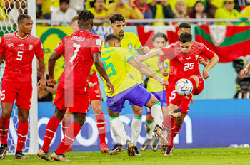 2022-11-29 - Fabian Rieder (25) of Switzerland, Casemiro (5) of Brazil during the FIFA World Cup 2022, Group G football match between Brazil and Switzerland on November 28, 2022 at Stadium 974 in Doha, Qatar - FOOTBALL - WORLD CUP 2022 - BRAZIL V SWITZERLAND - FIFA WORLD CUP - SOCCER