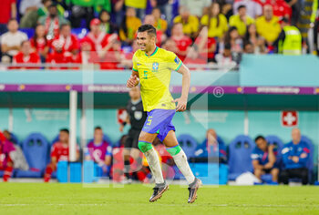 2022-11-29 - Casemiro (5) of Brazil scores a goal and celebrates 1-0 during the FIFA World Cup 2022, Group G football match between Brazil and Switzerland on November 28, 2022 at Stadium 974 in Doha, Qatar - FOOTBALL - WORLD CUP 2022 - BRAZIL V SWITZERLAND - FIFA WORLD CUP - SOCCER
