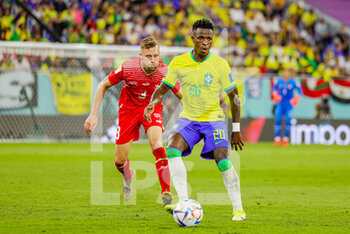 2022-11-29 - Vinicius Junior (20) of Brazil during the FIFA World Cup 2022, Group G football match between Brazil and Switzerland on November 28, 2022 at Stadium 974 in Doha, Qatar - FOOTBALL - WORLD CUP 2022 - BRAZIL V SWITZERLAND - FIFA WORLD CUP - SOCCER