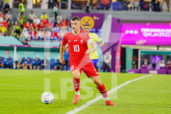 2022-11-29 - Granit Xhaka (10) of Switzerland during the FIFA World Cup 2022, Group G football match between Brazil and Switzerland on November 28, 2022 at Stadium 974 in Doha, Qatar - FOOTBALL - WORLD CUP 2022 - BRAZIL V SWITZERLAND - FIFA WORLD CUP - SOCCER