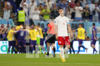 2022-11-30 - Robert Lewandowski of Poland looks dejected after the Argentina's goal 0-1 during the FIFA World Cup 2022, Group C football match between Poland and Argentina on November 30, 2022 at Stadium 974 in Doha, Qatar - FOOTBALL - WORLD CUP 2022 - POLAND V ARGENTINA - FIFA WORLD CUP - SOCCER