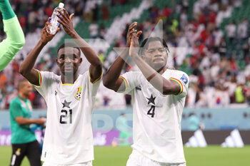 2022-11-28 - Salis Abdul Samed, Mohammed Salisu of Ghana celebrate the victory following the FIFA World Cup 2022, Group H football match between South Korea Republic and Ghana on November 28, 2022 at Education City Stadium in Doha, Qatar - FOOTBALL - WORLD CUP 2022 - KOREA REPUBLIC V GHANA - FIFA WORLD CUP - SOCCER