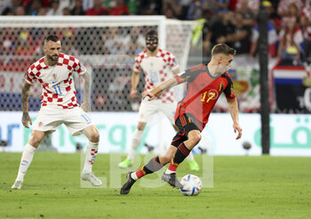 2022-12-01 - Leandro Trossard of Belgium, Marcelo Brozovic of Croatia (left) during the FIFA World Cup 2022, Group F football match between Croatia and Belgium on December 1, 2022 at Ahmad Bin Ali Stadium in Ar-Rayyan, Qatar - FOOTBALL - WORLD CUP 2022 - CROATIA V BELGIUM - FIFA WORLD CUP - SOCCER