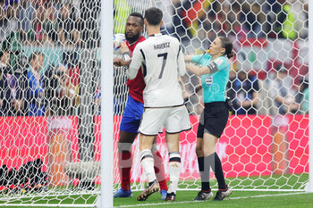 2022-12-01 - Referee Stephanie Frappart, Kendall Waston of Costa Rica, Kai Havertz of Germany during the FIFA World Cup 2022, Group E football match between Costa Rica and Germany on December 1, 2022 at Al Bayt Stadium in Al Khor, Qatar - FOOTBALL - WORLD CUP 2022 - COSTA RICA V GERMANY - FIFA WORLD CUP - SOCCER