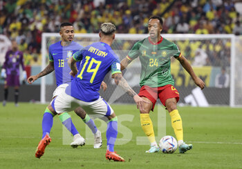 2022-12-02 - Enzo Ebosse of Cameroon, Gabriel Jesus of Brazil (left) during the FIFA World Cup 2022, Group G football match between Cameroon and Brazil on December 2, 2022 at Lusail Stadium in Al Daayen, Qatar - FOOTBALL - WORLD CUP 2022 - CAMEROON V BRAZIL - FIFA WORLD CUP - SOCCER