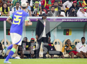 2022-12-02 - Coach of Cameroon Rigobert Song during the FIFA World Cup 2022, Group G football match between Cameroon and Brazil on December 2, 2022 at Lusail Stadium in Al Daayen, Qatar - FOOTBALL - WORLD CUP 2022 - CAMEROON V BRAZIL - FIFA WORLD CUP - SOCCER