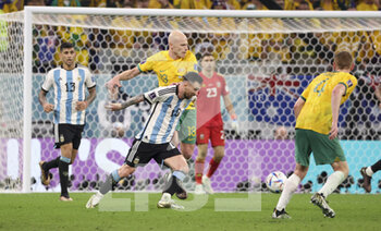 2022-12-03 - Lionel Messi of Argentina, Aaron Mooy of Australia during the FIFA World Cup 2022, Round of 16 football match between Argentina and Australia on December 3, 2022 at Ahmad Bin Ali Stadium in Al Rayyan, Qatar - FOOTBALL - WORLD CUP 2022 - 1/8 - ARGENTINA V AUSTRALIA - FIFA WORLD CUP - SOCCER