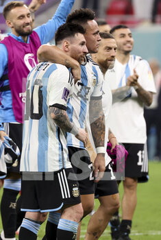 2022-12-03 - Lionel Messi, Lautaro Martinez of Argentina celebrate the victory following the FIFA World Cup 2022, Round of 16 football match between Argentina and Australia on December 3, 2022 at Ahmad Bin Ali Stadium in Al Rayyan, Qatar - FOOTBALL - WORLD CUP 2022 - 1/8 - ARGENTINA V AUSTRALIA - FIFA WORLD CUP - SOCCER
