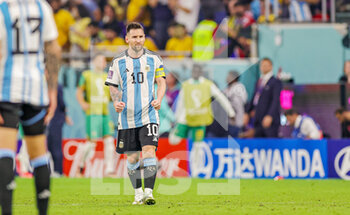 2022-12-04 - Lionel Messi (10) of Argentina scores a goal and celebrates 1-0 during the FIFA World Cup 2022, Round of 16 football match between Argentina and Australia on December 3, 2022 at Ahmad Bin Ali Stadium in Al Rayyan, Qatar - FOOTBALL - WORLD CUP 2022 - 1/8 - ARGENTINA V AUSTRALIA - FIFA WORLD CUP - SOCCER