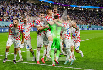 2022-12-05 - Croatia celebrates winning the match after penalties during the FIFA World Cup 2022, Round of 16 football match between Japan and Croatia on December 5, 2022 at Al-Janoub Stadium in Al-Wakrah, Qatar - FOOTBALL - WORLD CUP 2022 - 1/8 - JAPAN V CROATIA - FIFA WORLD CUP - SOCCER