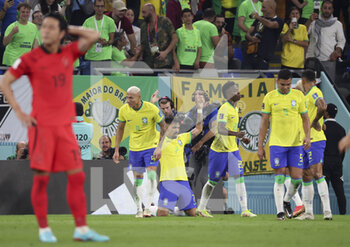 2022-12-05 - Lucas Paqueta of Brazil celebrates his goal during the FIFA World Cup 2022, Round of 16 football match between Brazil and Korea Republic on December 5, 2022 at Stadium 974 in Doha, Qatar - FOOTBALL - WORLD CUP 2022 - 1/8 - BRAZIL V KOREA REPUBLIC - FIFA WORLD CUP - SOCCER
