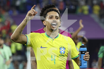 2022-12-05 - Marquinhos of Brazil celebrates the victory following the FIFA World Cup 2022, Round of 16 football match between Brazil and Korea Republic on December 5, 2022 at Stadium 974 in Doha, Qatar - FOOTBALL - WORLD CUP 2022 - 1/8 - BRAZIL V KOREA REPUBLIC - FIFA WORLD CUP - SOCCER