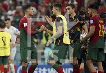 2022-12-06 - Cristiano Ronaldo, Antonio Silva, Joao Palhinha, Goncalo Ramos of Portugal celebrate the victory during the FIFA World Cup 2022, Round of 16 football match between Portugal and Switzerland on December 6, 2022 at Lusail Stadium in Al Daayen, Qatar - FOOTBALL - WORLD CUP 2022 - 1/8 - PORTUGAL V SWITZERLAND - FIFA WORLD CUP - SOCCER