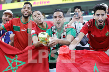 2022-12-10 - Morocco fans during the FIFA World Cup 2022, Quarter-final football match between Morocco and Portugal on December 10, 2022 at Al Thumama Stadium in Doha, Qatar - FOOTBALL - WORLD CUP 2022 - 1/4 - MOROCCO V PORTUGAL - FIFA WORLD CUP - SOCCER