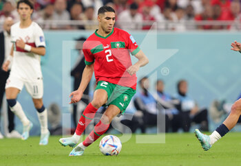 2022-12-10 - Achraf Hakimi of Morocco during the FIFA World Cup 2022, Quarter-final football match between Morocco and Portugal on December 10, 2022 at Al Thumama Stadium in Doha, Qatar - FOOTBALL - WORLD CUP 2022 - 1/4 - MOROCCO V PORTUGAL - FIFA WORLD CUP - SOCCER