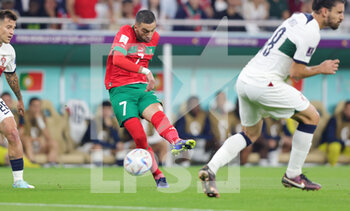 2022-12-10 - Hakim Ziyech of Morocco during the FIFA World Cup 2022, Quarter-final football match between Morocco and Portugal on December 10, 2022 at Al Thumama Stadium in Doha, Qatar - FOOTBALL - WORLD CUP 2022 - 1/4 - MOROCCO V PORTUGAL - FIFA WORLD CUP - SOCCER