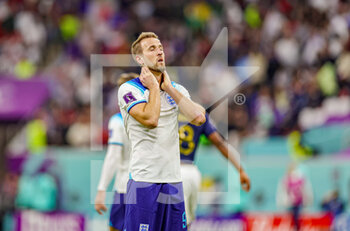 2022-12-10 - Harry Kane (9) of England shows his disappointment at full time during the FIFA World Cup 2022, Quarter-final football match between England and France on December 10, 2022 at Al Bayt Stadium in Al Khor, Qatar - FOOTBALL - WORLD CUP 2022 - 1/4 - ENGLAND V FRANCE - FIFA WORLD CUP - SOCCER