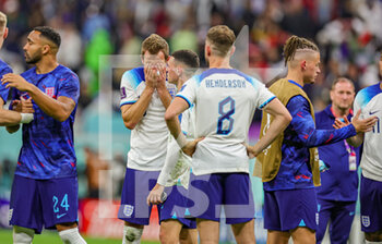 2022-12-10 - Harry Kane (9) of England shows dejection at full time during the FIFA World Cup 2022, Quarter-final football match between England and France on December 10, 2022 at Al Bayt Stadium in Al Khor, Qatar - FOOTBALL - WORLD CUP 2022 - 1/4 - ENGLAND V FRANCE - FIFA WORLD CUP - SOCCER