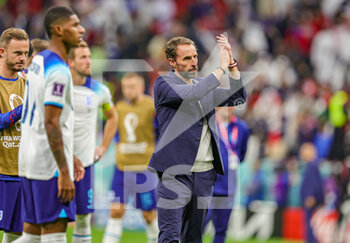 2022-12-10 - Head coach Gareth Southgate of England thanks fans at full time during the FIFA World Cup 2022, Quarter-final football match between England and France on December 10, 2022 at Al Bayt Stadium in Al Khor, Qatar - FOOTBALL - WORLD CUP 2022 - 1/4 - ENGLAND V FRANCE - FIFA WORLD CUP - SOCCER